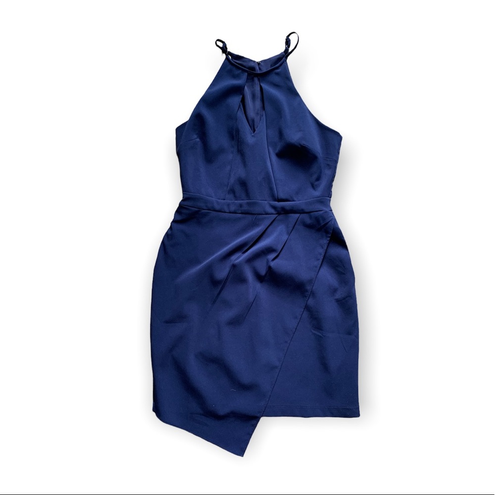 Adelyn Rae Navy Blue Halter Asymmetrical Mini Dress M